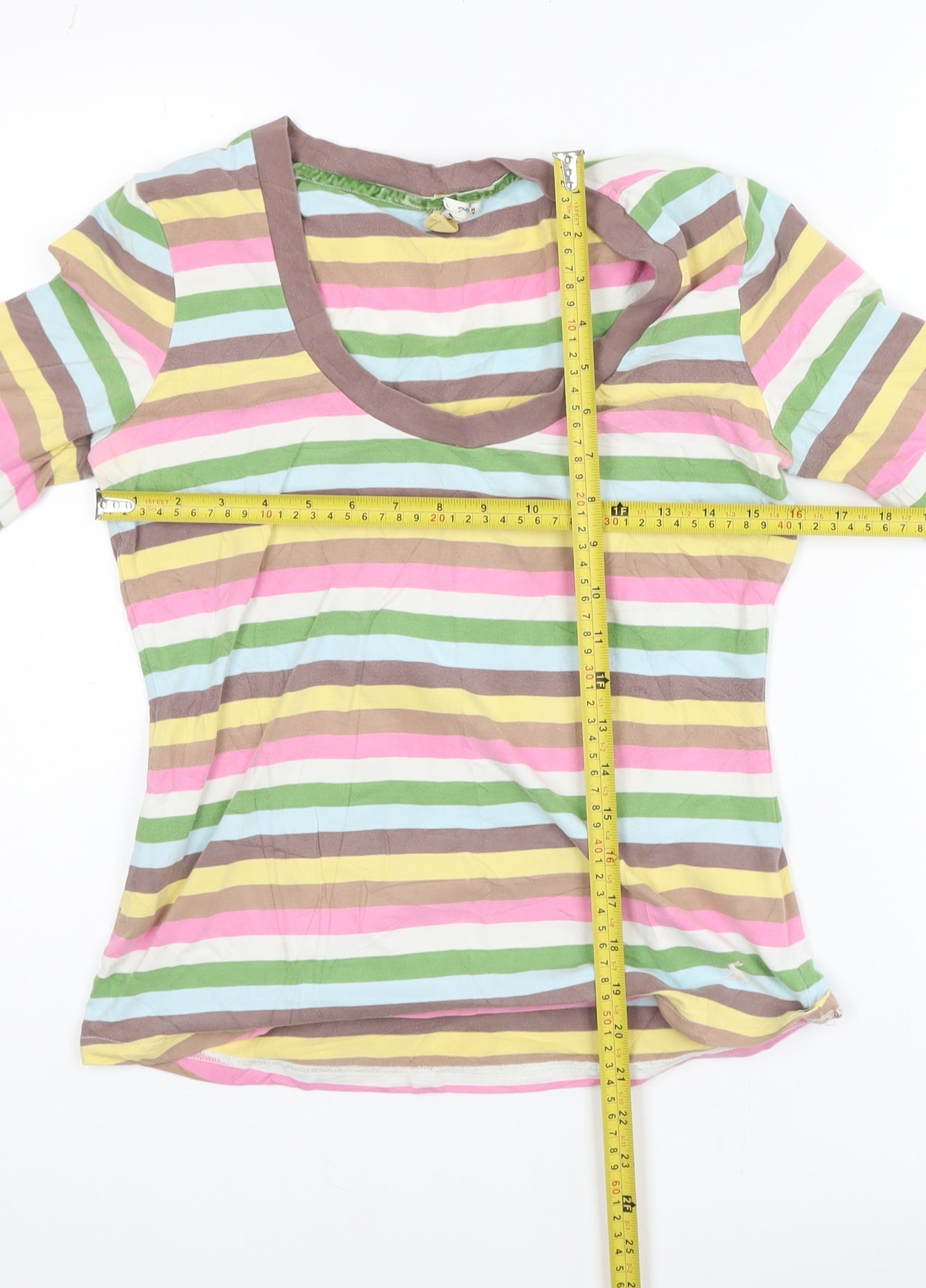 Tom Joule Women’s Multicoloured Striped 3/4 Sleeve Cotton T-Shirt Size 12