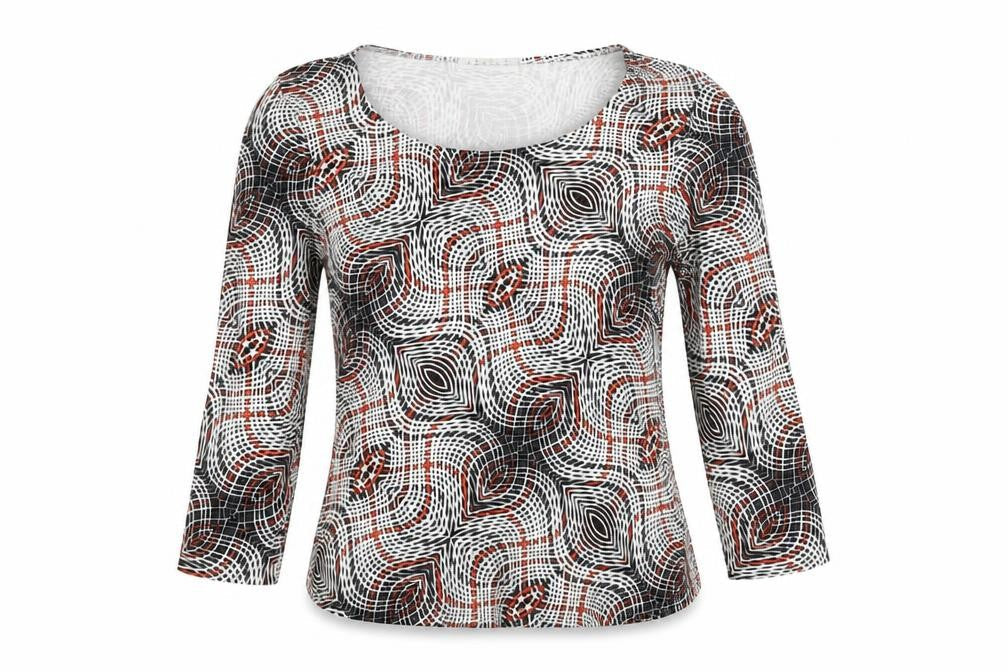 Front view of Precis Petite Women’s Multicoloured Geometric 3/4 Sleeve Stretch Blouse, size S