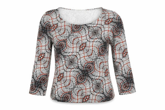 Front view of Precis Petite Women’s Multicoloured Geometric 3/4 Sleeve Stretch Blouse, size S