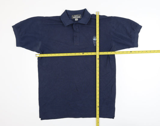 Trojan Men Navy Blue Small Short Sleeve Cotton Polo Shirt