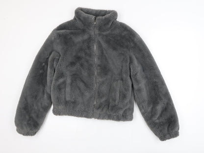 New Look Girls Grey Faux Fur Zip Jacket 14-15 Years Lined Winter