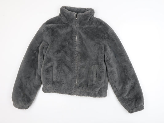 New Look Girls Grey Faux Fur Zip Jacket 14-15 Years Lined Winter