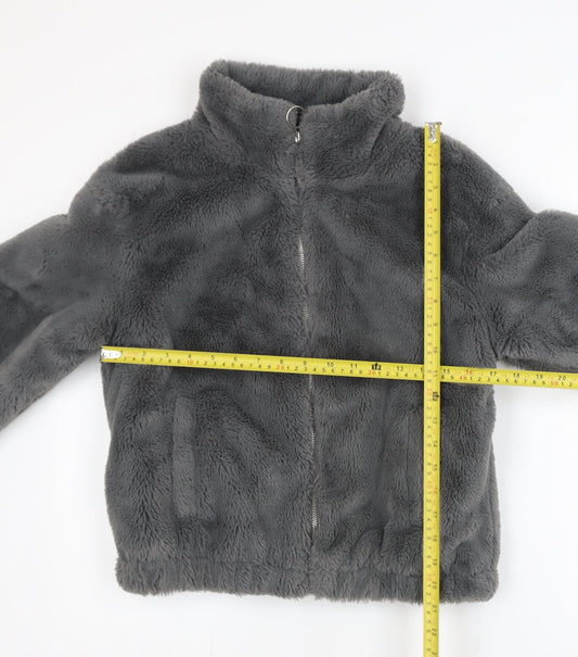 New Look Girls Grey Faux Fur Zip Jacket 14-15 Years Lined Winter