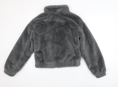 New Look Girls Grey Faux Fur Zip Jacket 14-15 Years Lined Winter