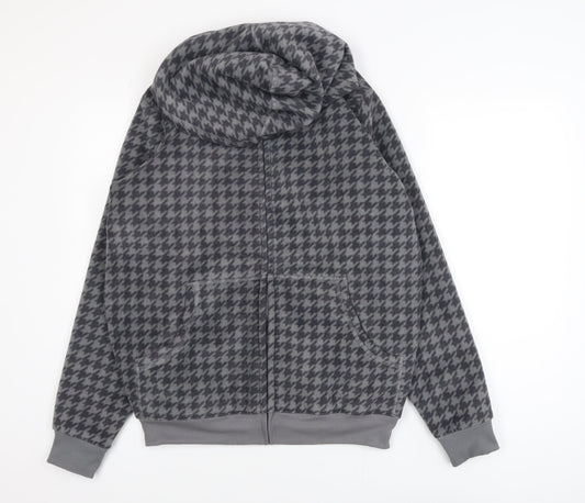 Cotton Traders Men's Grey Houndstooth Fleece Hooded Jacket Size M