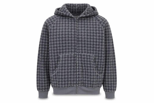 Cotton Traders Men's Grey Houndstooth Fleece Hooded Jacket Size M