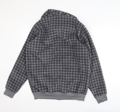 Cotton Traders Men's Grey Houndstooth Fleece Hooded Jacket Size M