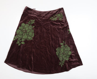 Monsoon Women Brown A-Line Floral Velvet Skirt Size 14