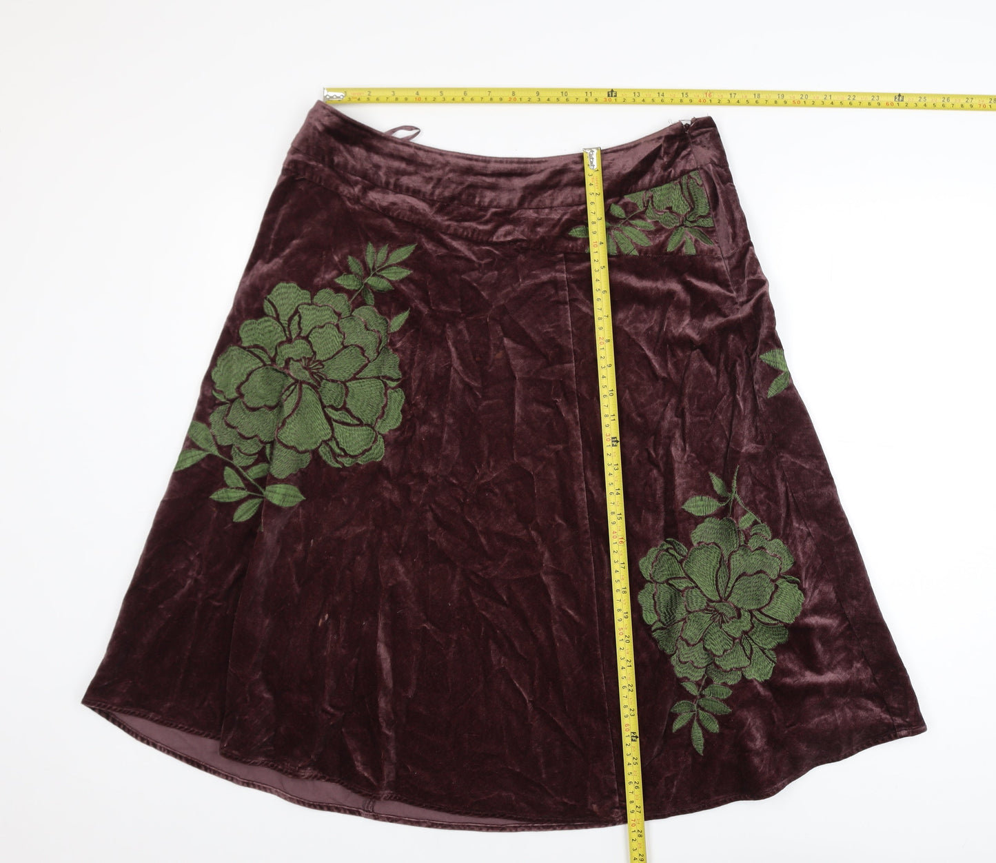Monsoon Women Brown A-Line Floral Velvet Skirt Size 14
