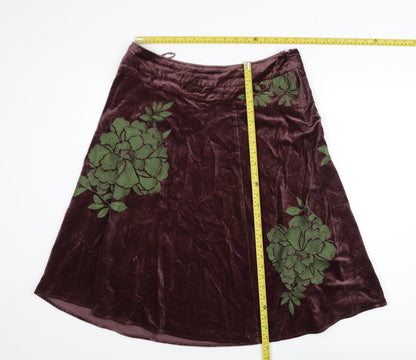 Monsoon Women Brown A-Line Floral Velvet Skirt Size 14