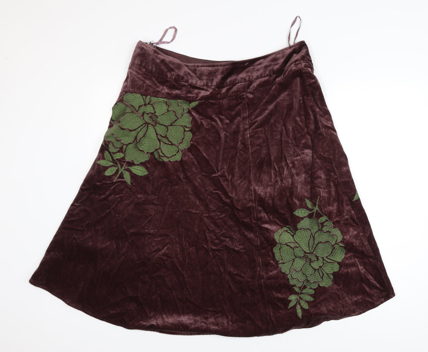 Monsoon Women Brown A-Line Floral Velvet Skirt Size 14