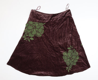 Monsoon Women Brown A-Line Floral Velvet Skirt Size 14