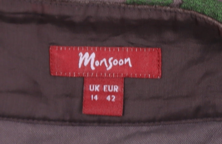 Monsoon Women Brown A-Line Floral Velvet Skirt Size 14