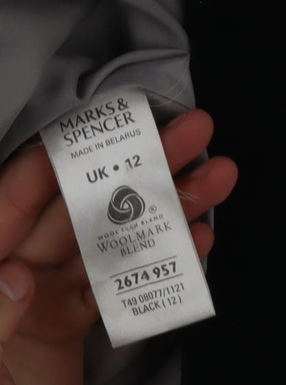 Womens UK Size 12 Marks and Spencer Black Overcoat