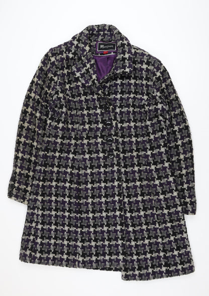 Monsoon Women’s Purple Wool Tweed Check Coat Size 18