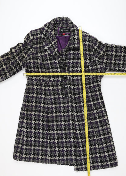Monsoon Women’s Purple Wool Tweed Check Coat Size 18