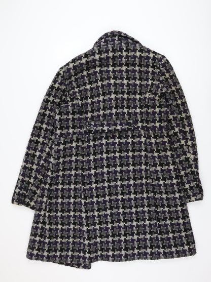 Monsoon Women’s Purple Wool Tweed Check Coat Size 18