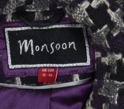 Monsoon Women’s Purple Wool Tweed Check Coat Size 18