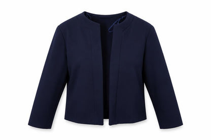 Quiz Women Navy Blue Cropped Blazer Jacket Size 12 Stretch Polyester