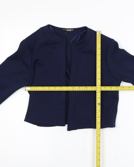 Quiz Women Navy Blue Cropped Blazer Jacket Size 12 Stretch Polyester
