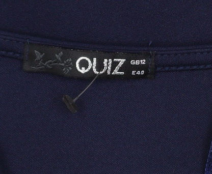 Quiz Women Navy Blue Cropped Blazer Jacket Size 12 Stretch Polyester