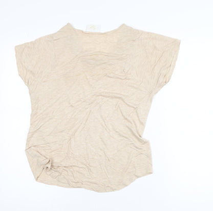 Next Women Beige Beaded Round Neck Short Sleeve Basic T-Shirt Size 10