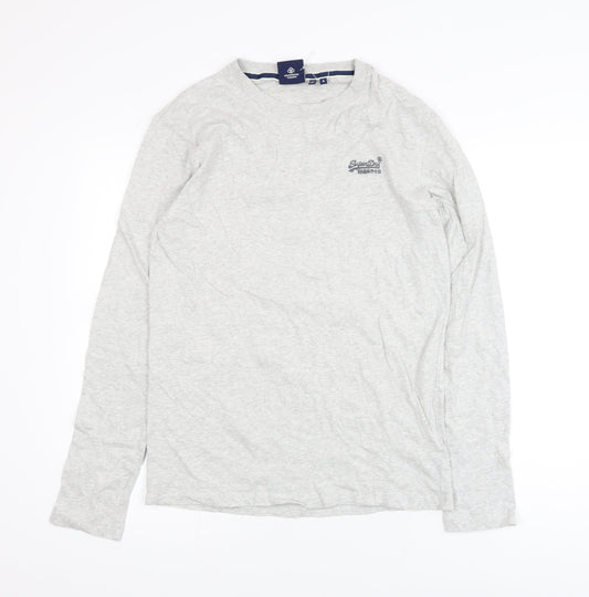 Superdry Men's Grey Long Sleeve Cotton Crew Neck T-Shirt Size S