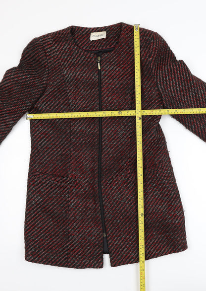 Marks and Spencer Women Red Check Tweed Full Zip Mid-Length Coat Size 8
