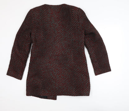 Marks and Spencer Women Red Check Tweed Full Zip Mid-Length Coat Size 8