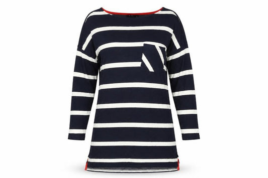 F&F Women Navy Striped Long Sleeve Tunic Top Size 8 Viscose Blend