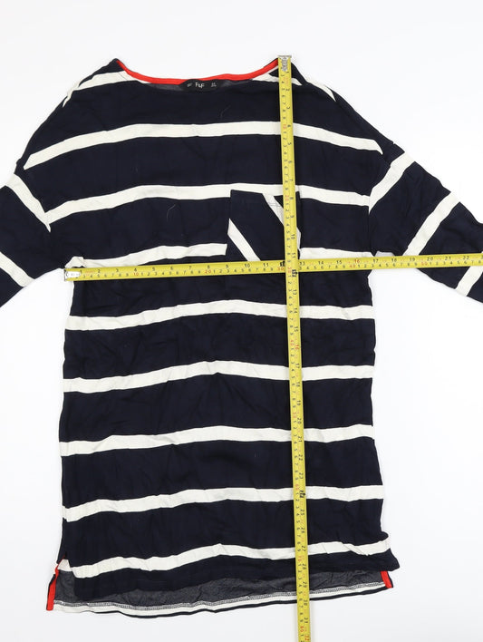 F&F Women Navy Striped Long Sleeve Tunic Top Size 8 Viscose Blend
