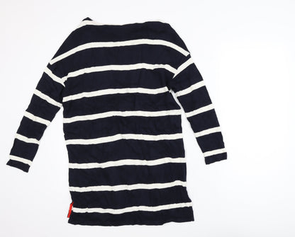 F&F Women Navy Striped Long Sleeve Tunic Top Size 8 Viscose Blend