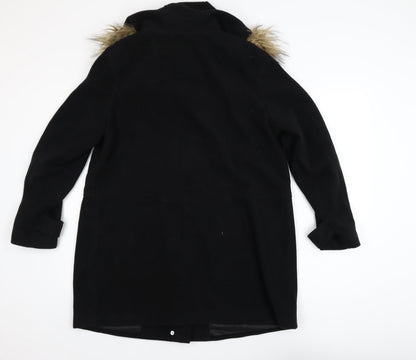 New Look Maternity Black Faux Fur Hooded Mid-Length Coat UK 12