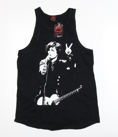 Death Kitty Men's Black Cotton Rock Graphic Tank Top Size S