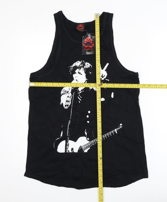 Death Kitty Men's Black Cotton Rock Graphic Tank Top Size S