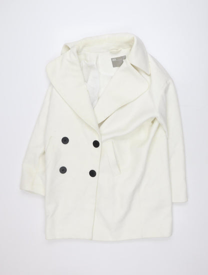 ASOS Women White Mid-Length Pea Coat Size 10 Classic Buttoned