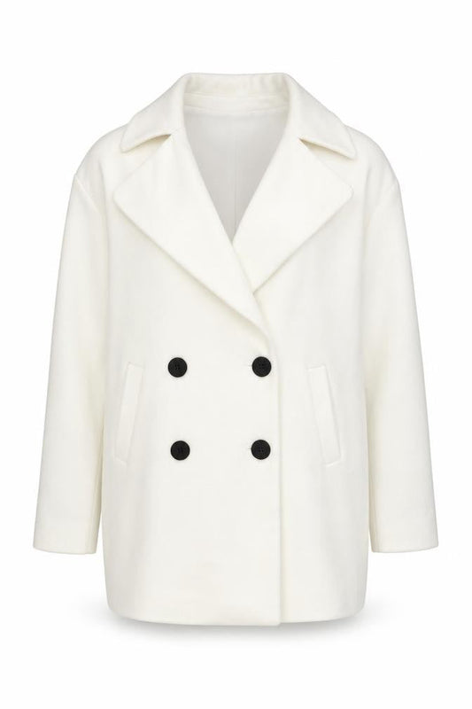 ASOS Women White Mid-Length Pea Coat Size 10 Classic Buttoned