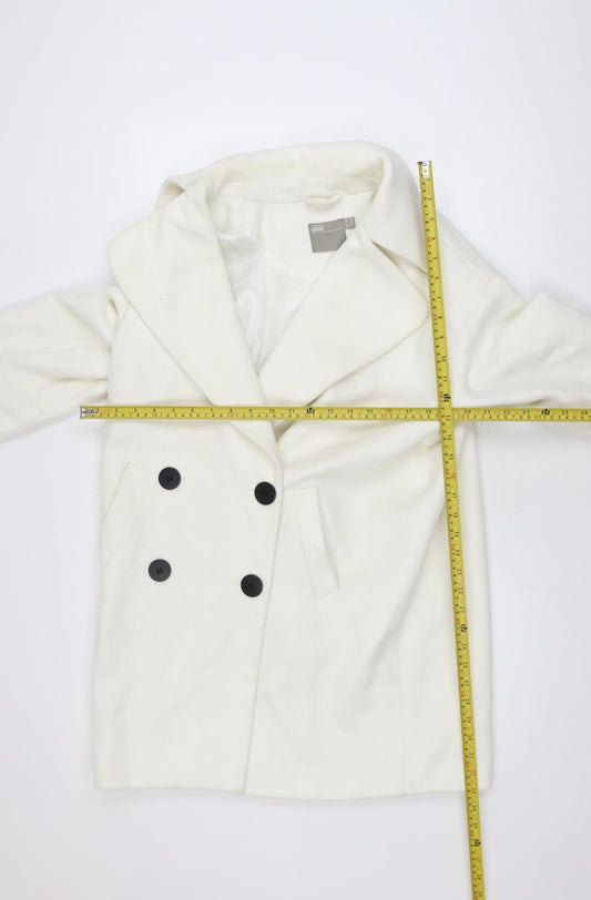 ASOS Women White Mid-Length Pea Coat Size 10 Classic Buttoned