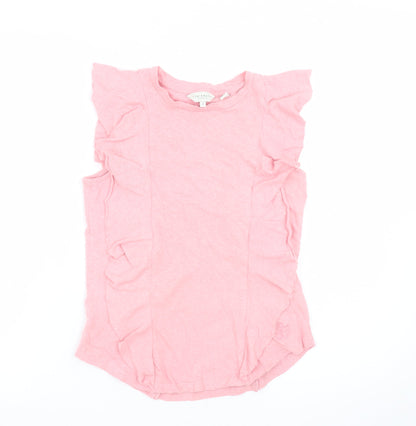 Ted Baker Women’s Pink Ruffle Sleeve Linen Cotton T-Shirt Size 10