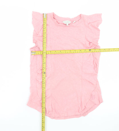Ted Baker Women’s Pink Ruffle Sleeve Linen Cotton T-Shirt Size 10