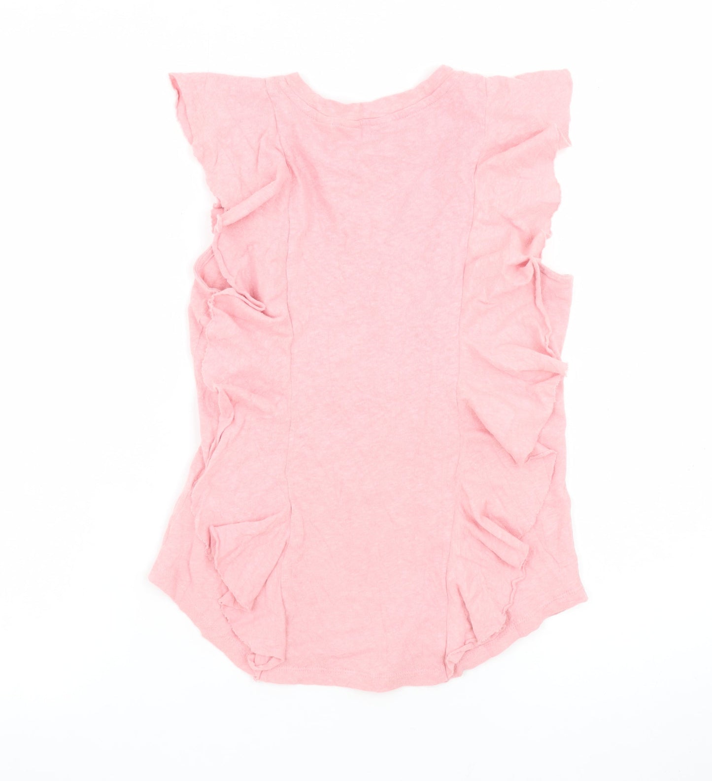 Ted Baker Women’s Pink Ruffle Sleeve Linen Cotton T-Shirt Size 10