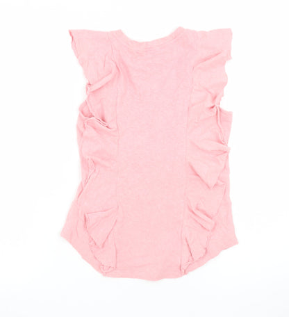 Ted Baker Women’s Pink Ruffle Sleeve Linen Cotton T-Shirt Size 10