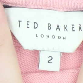 Ted Baker Women’s Pink Ruffle Sleeve Linen Cotton T-Shirt Size 10