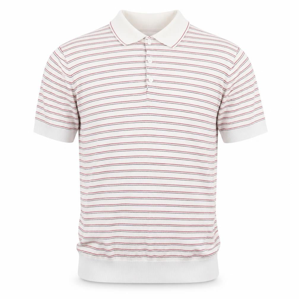 French Connection Men's White Striped Cotton Polo Shirt L