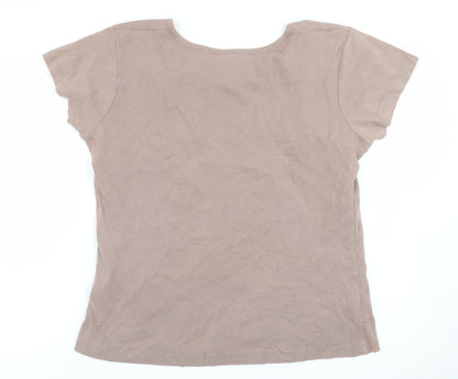 M&Co Women’s Brown XL Cotton Lace Trim Short Sleeve T-Shirt