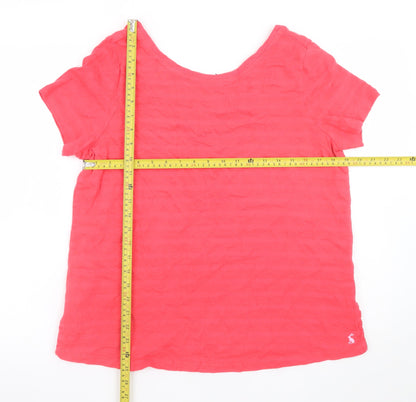 Joules Women Pink Cotton V-Neck Short Sleeve T-Shirt Size 16