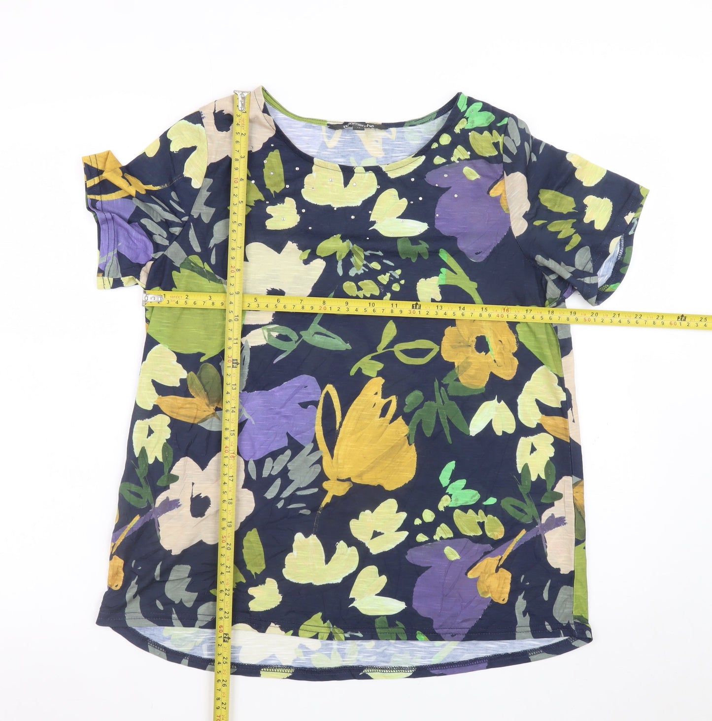 Bonmarché Women’s Navy Floral Short Sleeve Polyester Blouse Size 14