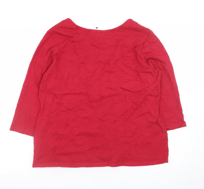 Seasalt Cornwall Womens Red 3/4 Sleeve Organic Cotton Scoop Neck T-Shirt UK 16