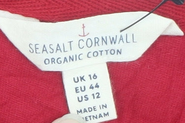 Seasalt Cornwall Womens Red 3/4 Sleeve Organic Cotton Scoop Neck T-Shirt UK 16