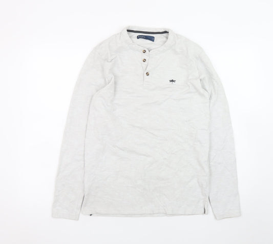 EASY Men’s Grey Henley Long Sleeve T-Shirt Size S Regular Fit